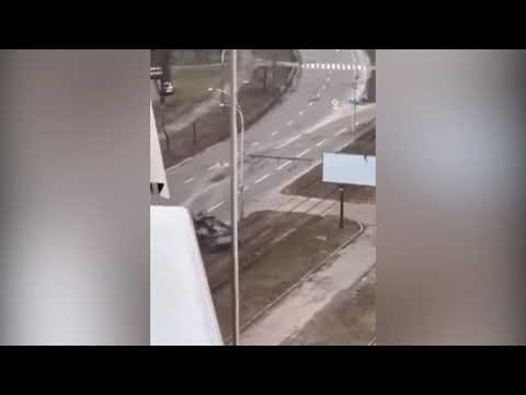 Russian tank crushes Ukrainian car with person inside